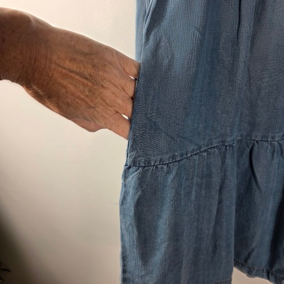Velvet Heart Denim Tiered Button Front Dress Sz S Long Sleeve Pockets Blue - Picture 4 of 6